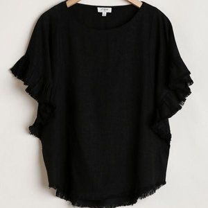 Black Frayed Hem Tunic Top with Ruffle Sleeves by Umgee Clothing